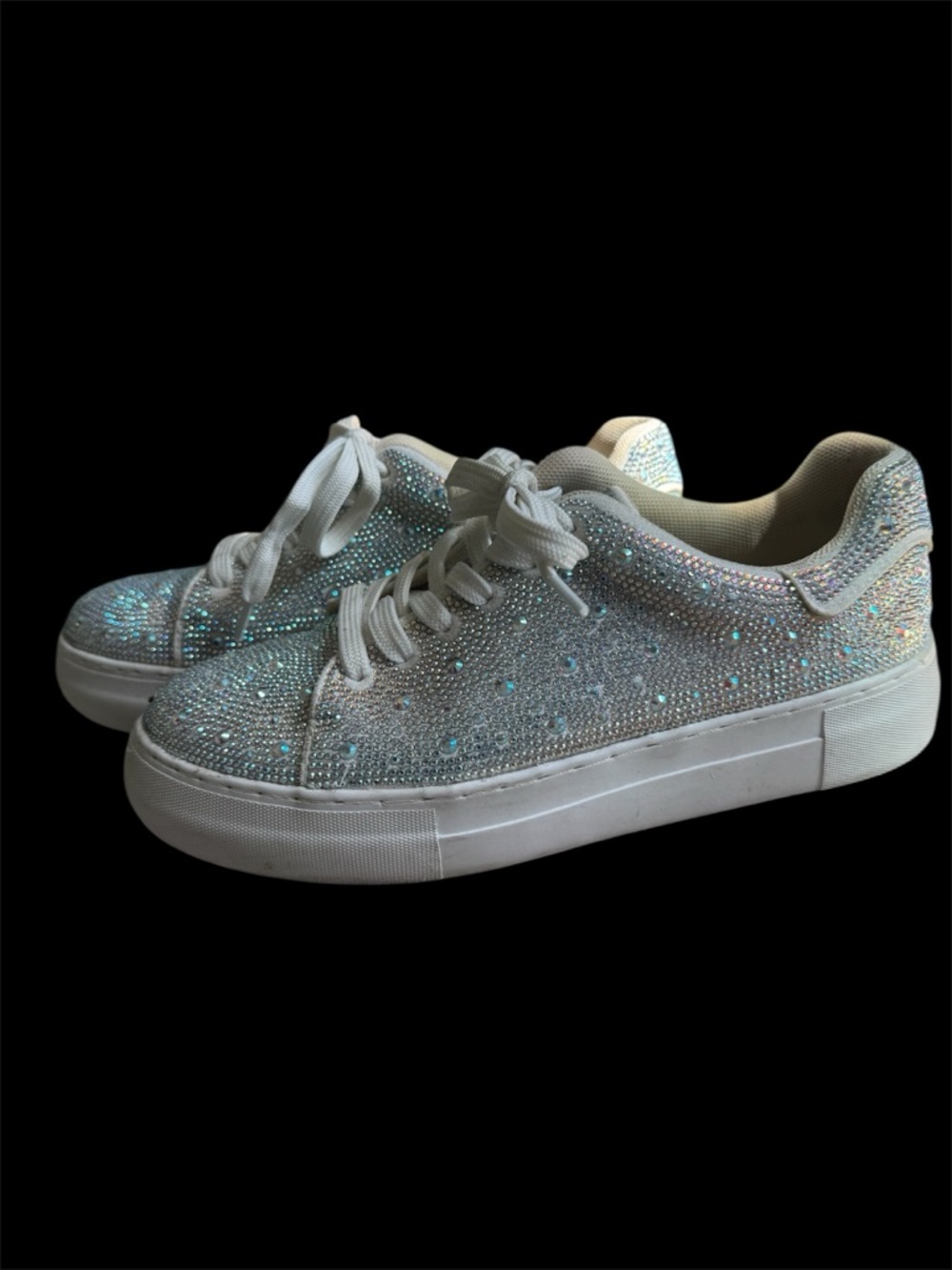 Sparkling Silver Rhinestone Platform Sneakers - Women's